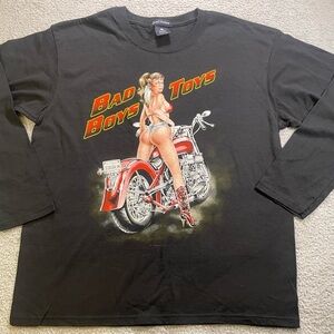 Vtg Y2K Bad Boys Toys Motorcycle Pin-up Men’s Long Sleeve Large Shirt